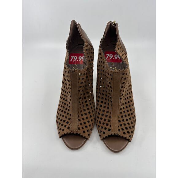 Marc Fisher Peddle Perforated Heels Womens 5.5M Brown Open Toe Back Zip Designer - Picture 2 of 10